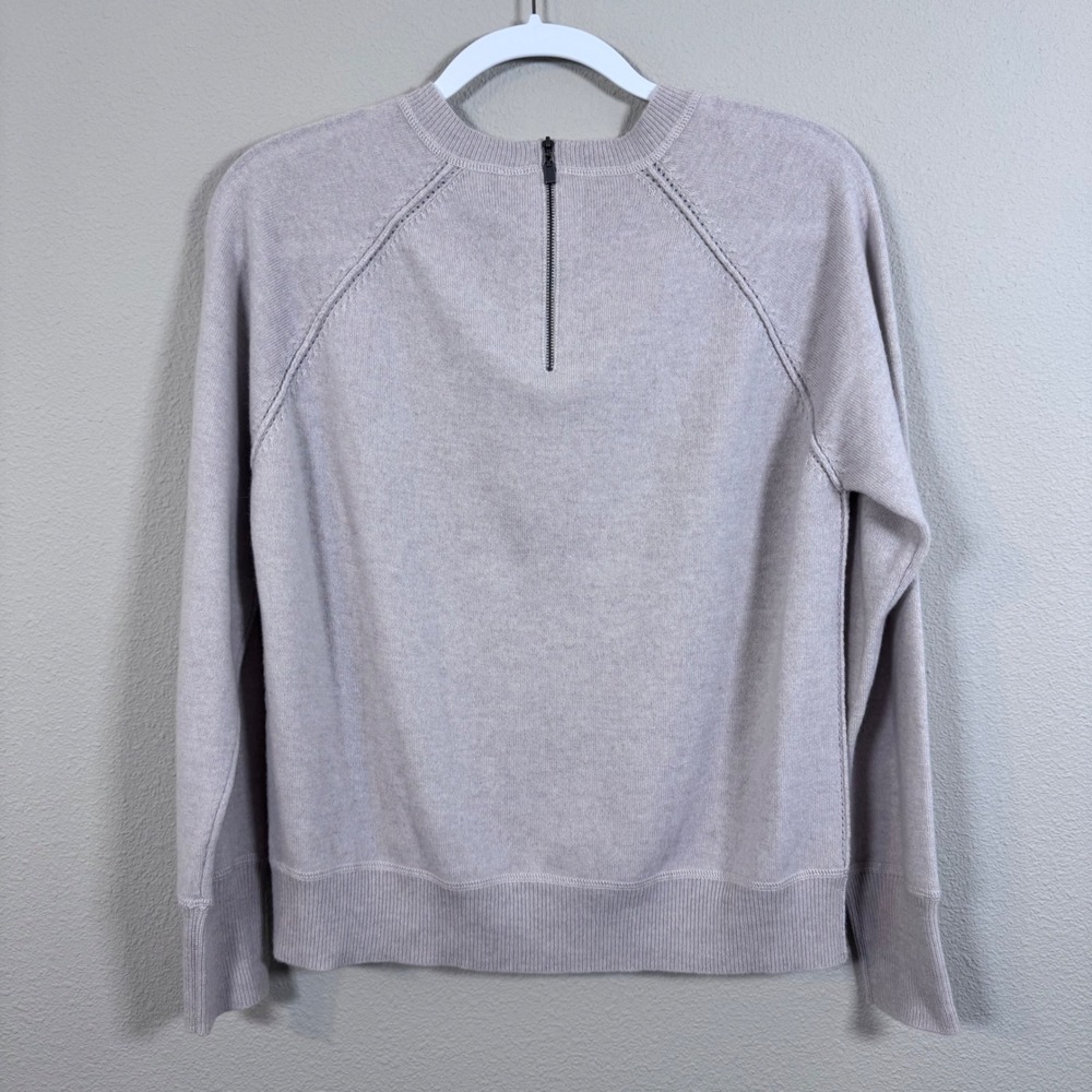 Kinross Cashmere Women's Oatmeal Beige Raglan Back Zip Pullover Sweater Size M - Picture 2 of 5